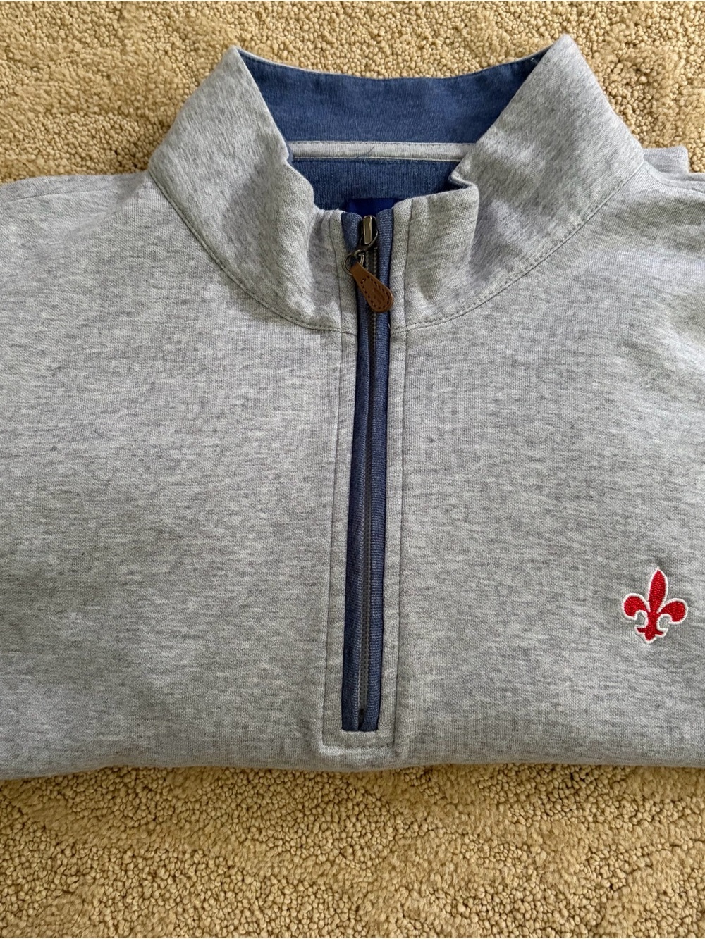 johnnie-O Light Gray Quarter-Zip Top Saints with Navy Accents and Red Emblem XL